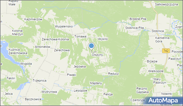 mapa Olszyny, Olszyny gmina Łęki Szlacheckie na mapie Targeo